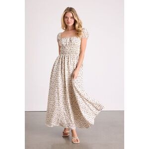 Lulus Wanda Ivory Ditsy Floral Tie-back Puff Sleeve Maxi Dress White - Size M